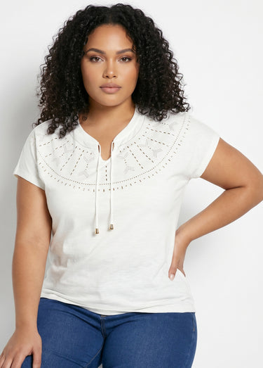 T-shirt court uni clouté maille flammée Blanc Casse