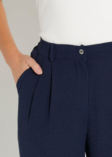 Pantalon large à pinces taille élastiquée Marine