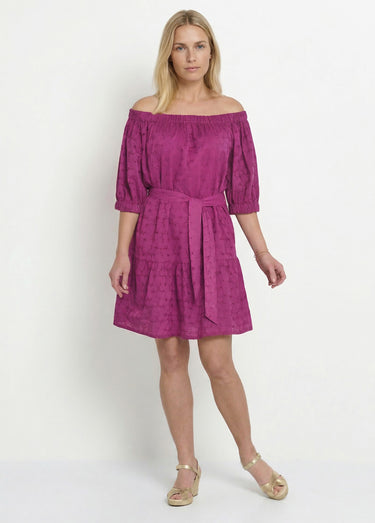 Robe courte col Bardot broderie anglaise Violine