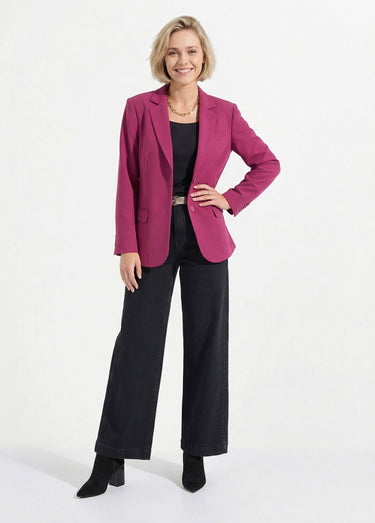 Veste blazer unie coupe droite col tailleur Cassis