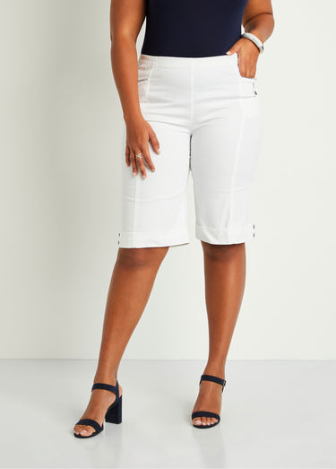 Bermuda revers ceinture semi-élastiquée Blanc