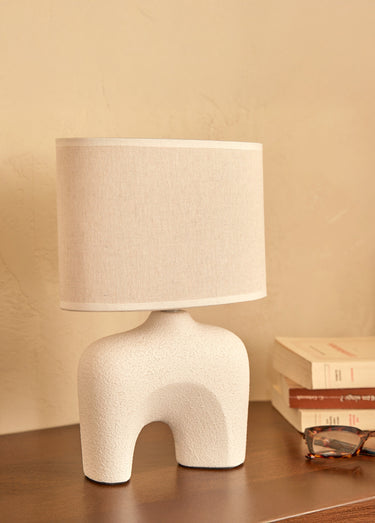 Lampe pied céramique et abat jour lin Blanc