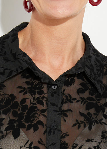 Chemisier dentelle avec fleurs velours Noir