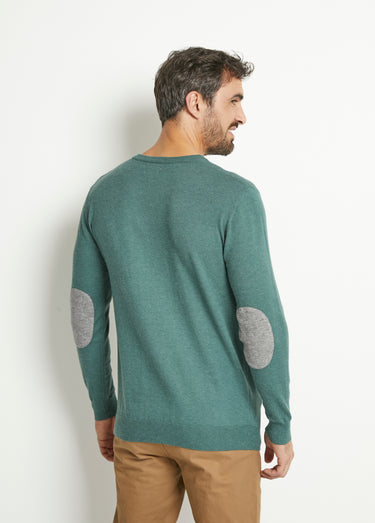 Pull col V maille empiècements coudes Vert Menthe