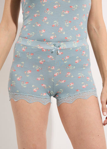 Pyjama short en stretch avec dentelle Imprime Vert