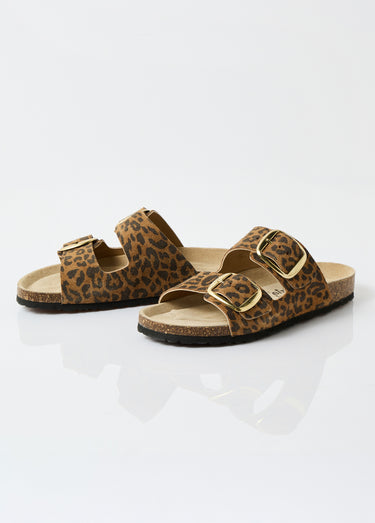 Mules ergonomiques compensées cuir à boucles Leopard