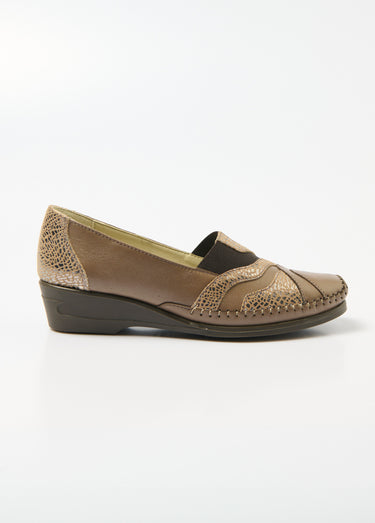 Mocassins élastiqués cuir largeur confort Bronze