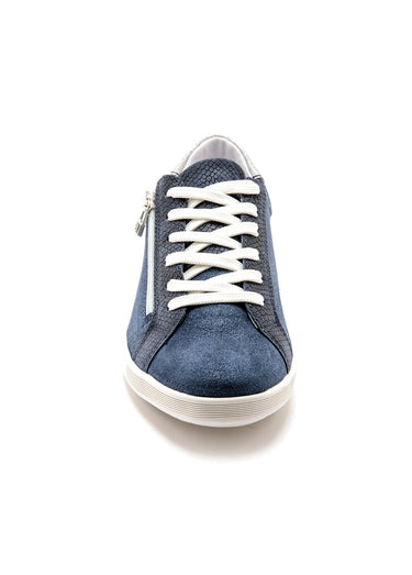 Baskets cuir lacets et zip, semelle confort Bleu