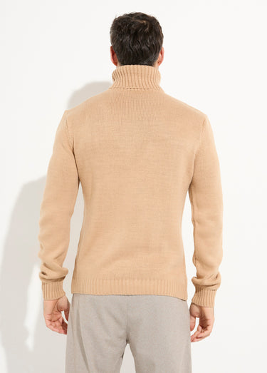 Pull irlandais col roulé chaud avec laine Beige