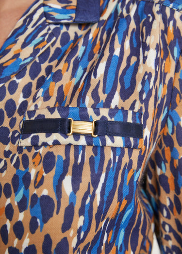 Robe-chemisier mi longue imprimé léopard Marine/Camel