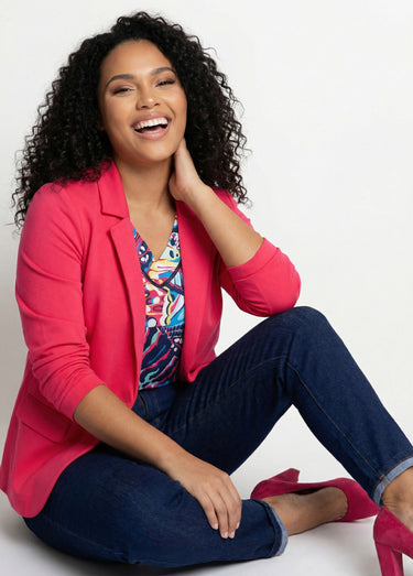 Veste droite boutonnée maille milano unie Rose