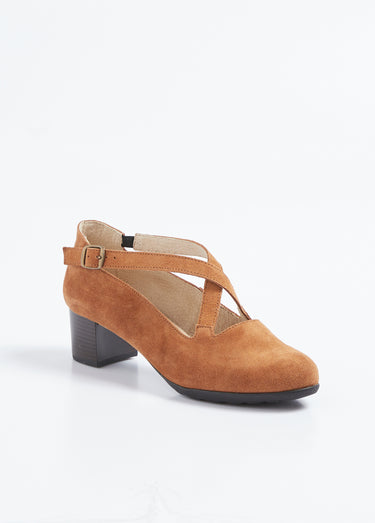 Escarpins à talons largeur confort cuir Camel