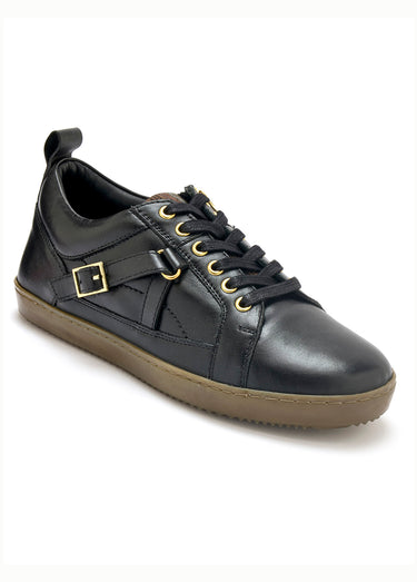 Baskets en cuir avec lacets et boucle Noir