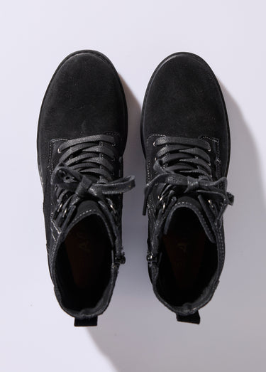 Bottines en cuir crantées, talon large Noir