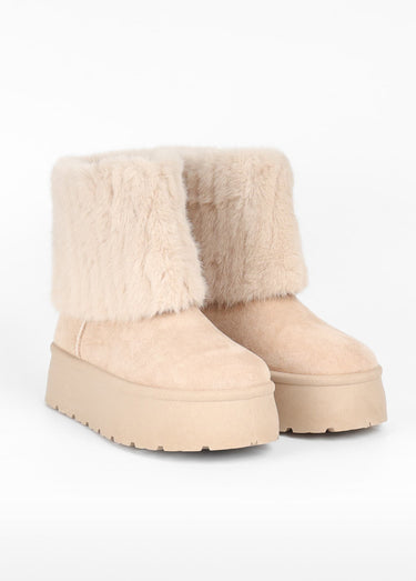 Boots compensées fausse fourrure Beige