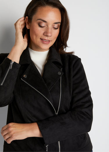 Blouson zippé court tissu suédé Noir