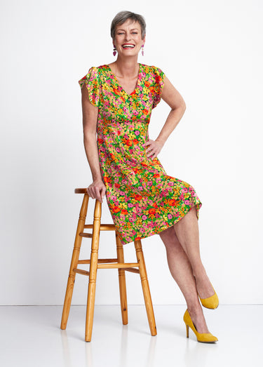 Robe courte volantée imprimé floral Rouge/Vert