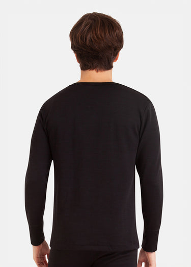 T-shirt thermique chaud avec laine, col rond Noir