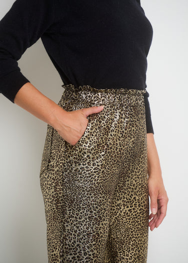 Pantalon en maille imprimée métallisée Animalier