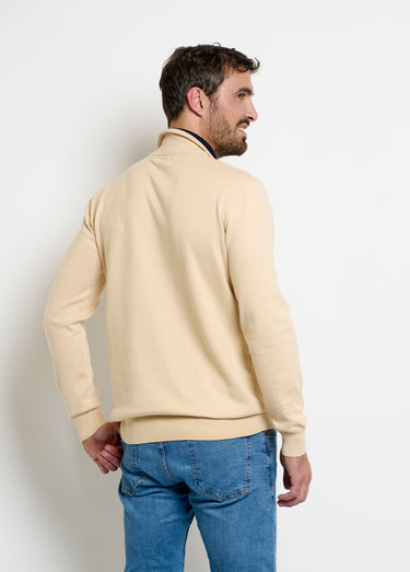 Pull col camionneur zippé contrastant Beige