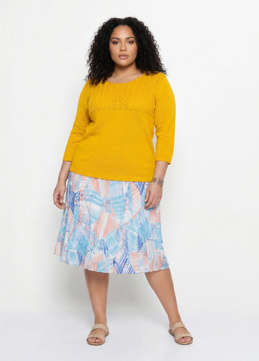 Pull manches 3/4 ajouré Jaune