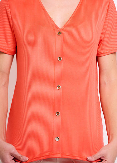 T-shirt côtelé uni droit court col V Capucine