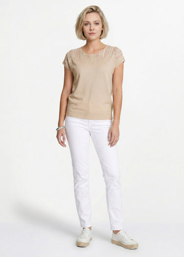 Pull maille scintillante manches kimono Beige