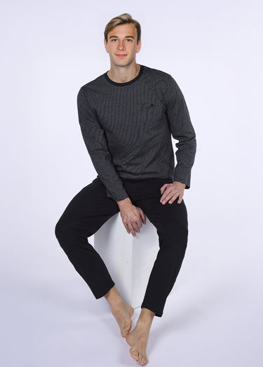 Pyjama long 2 pièces coton haut rayé Marine