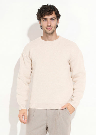 Pull épais col rond et maille torsadée Beige