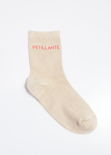 Chaussettes fil métallisé message PÉTILLANTE Beige