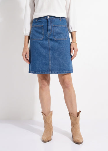 Jupe droite courte en jean 4 poches Bleu Stone