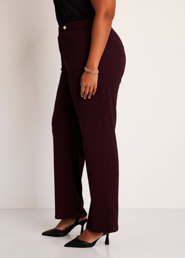 Pantalon large uni taille semi élastiquée Prune