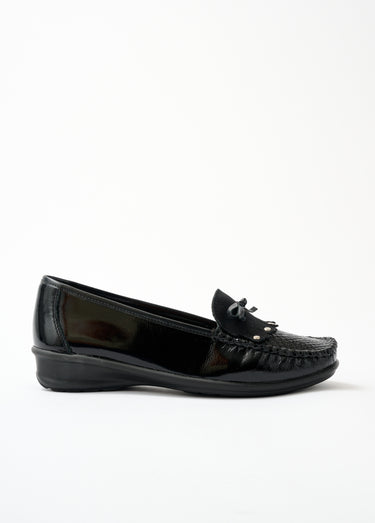 Mocassins compensés cuir patte frangée Vernis Noir