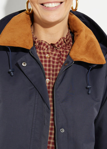 Parka déperlante longue avec col velours Marine/Camel