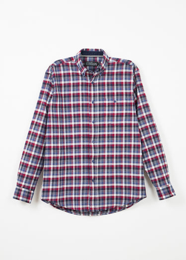 Chemise flanelle extensible carreaux manches longues Bordeaux