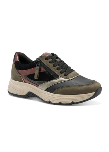 Baskets compensées à lacets, style sportif Vert Olive
