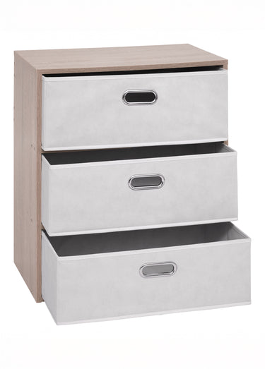 Commode façon bois, 3 tiroirs intissé Beige
