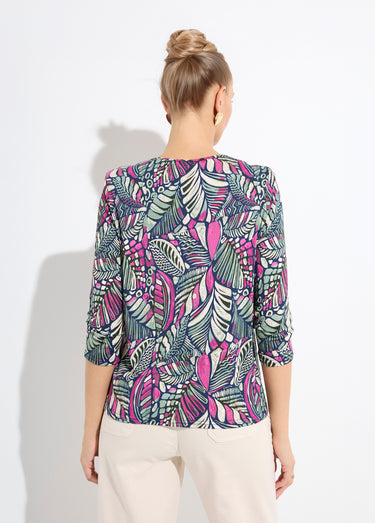 T-shirt col rond imprimé patchwork Rose/Vert