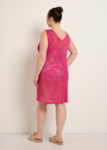Robe de plage sans manches en maille Fuchsia