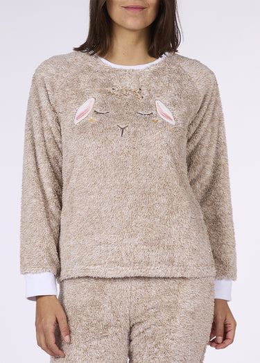 Pyjama chaud en sherpa thème lapine Beige