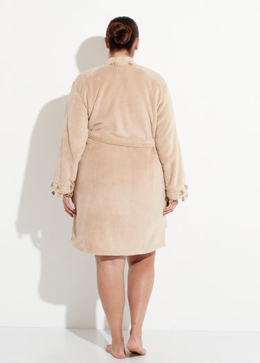 Robe de chambre polaire bord dentelle Taupe
