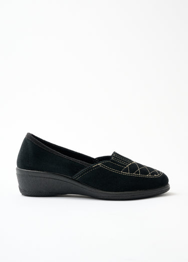 Mocassins élastiqués cuir grande largeur Noir