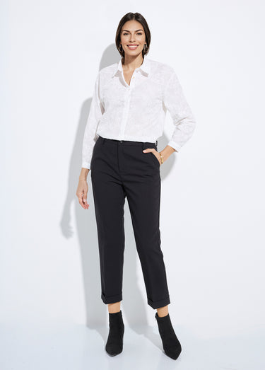 Pantalon cigarette à revers chic Noir