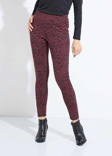 Legging imprimé léopard taille élastiquée Cassis/Noir