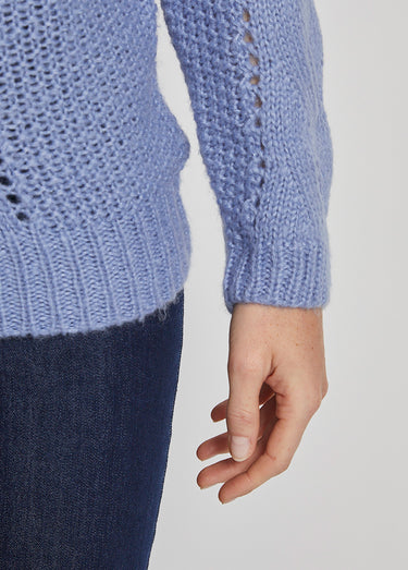 Pull doux en maille fantaisie Bleu Grise