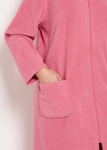 Peignoir zippé brodé chaud long polaire Vieux Rose