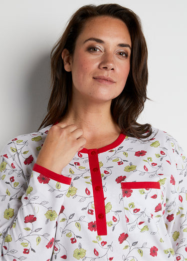 Chemise de nuit boutonnée coton imprimé mi longue Rubis