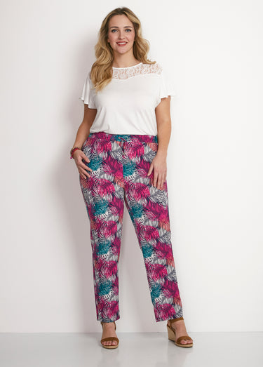 Pantalon fluide taille élastiquée Imprime Fuchsia