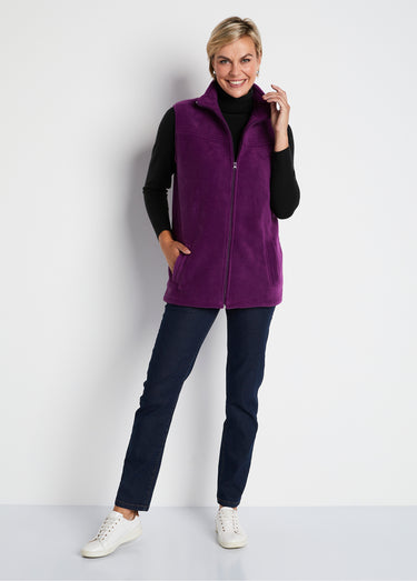 Blouson zippé sans manches polaire Aubergine