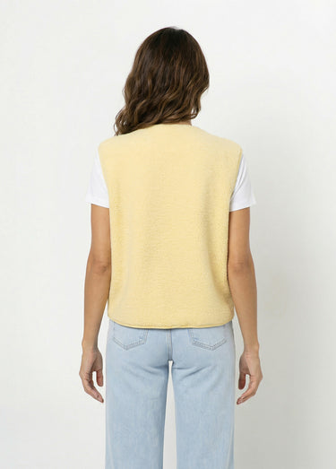 Gilet sherpa sans manches, patch Awesome Jaune